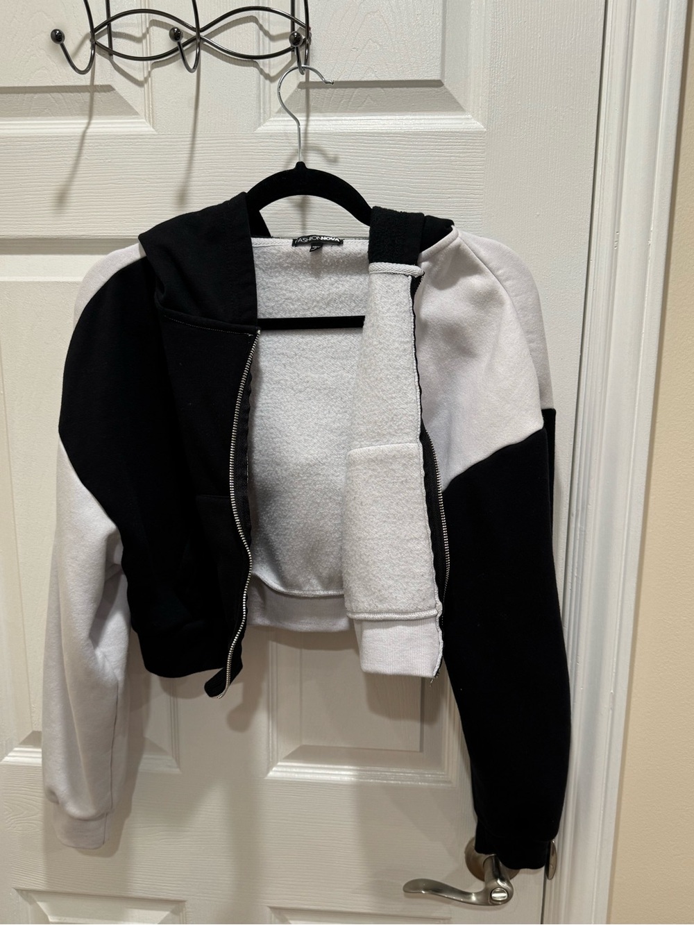 Fashion Nova Black & White Hooded Zip Jacket